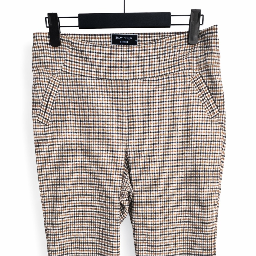 🧵SUZY SHIER Light Academia Preppy Gingham Pull On Trousers Old Money Style Sz L